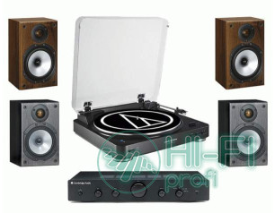 Стерео комплект Винил Audio-Technica AT-LP60 Bluetooth + Topaz AM5 + MONITOR AUDIO Monitor Reference 1 Black/Walnut